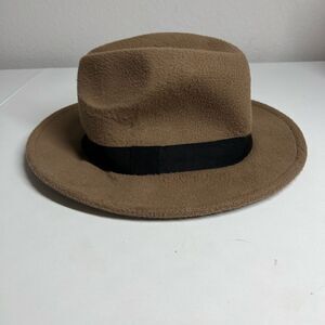 H&M Large Felt Flat Brim Fedora Winter Cap Wide Matching Hat Band Sz M/58